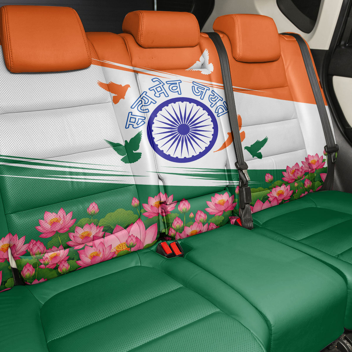 India Flag Back Car Seat Cover Jet Flypast Ashoka Chakra Lotus Vibrant Patriotic Tricolor