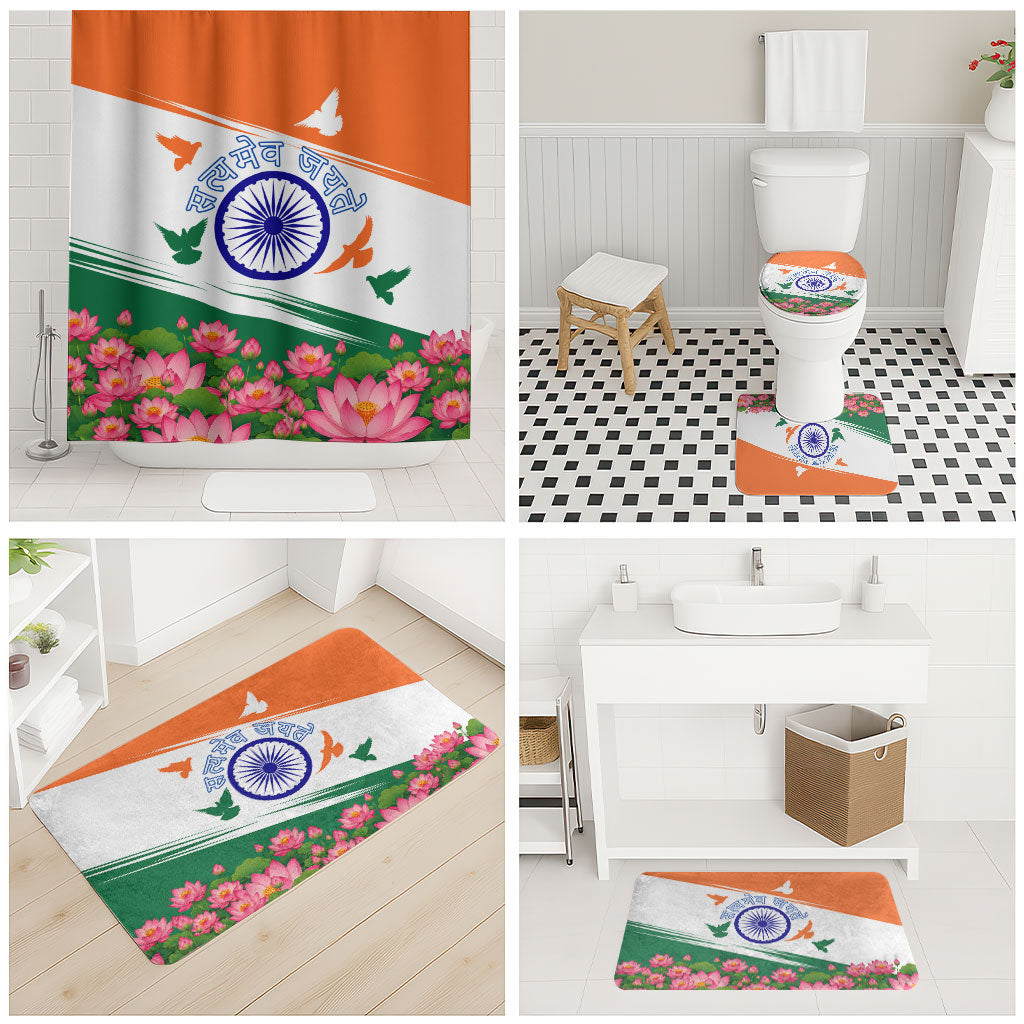 India Flag Bathroom Set Jet Flypast Ashoka Chakra Lotus Vibrant Patriotic Tricolor