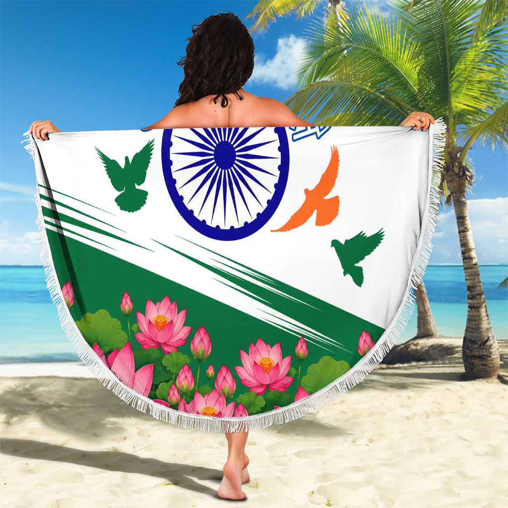 India Flag Beach Blanket Jet Flypast Ashoka Chakra Lotus Vibrant Patriotic Tricolor