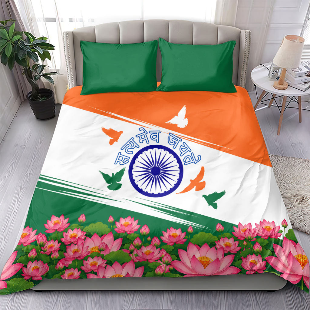 India Flag Bedding Set Jet Flypast Ashoka Chakra Lotus Vibrant Patriotic Tricolor