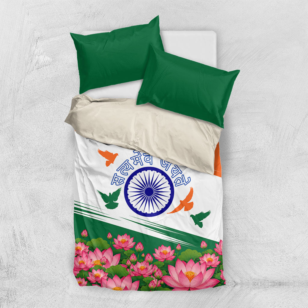 India Flag Bedding Set Jet Flypast Ashoka Chakra Lotus Vibrant Patriotic Tricolor