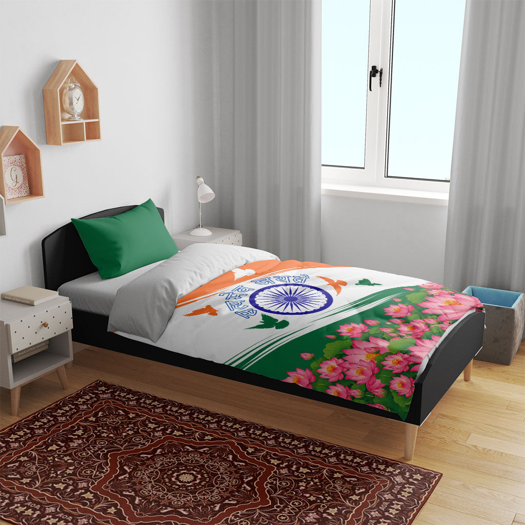 India Flag Bedding Set Jet Flypast Ashoka Chakra Lotus Vibrant Patriotic Tricolor