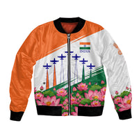 India Flag Bomber Jacket Jet Flypast Ashoka Chakra Lotus Vibrant Patriotic Tricolor