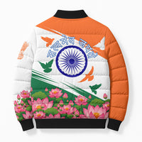 India Flag Bomber Puffer Jacket Jet Flypast Ashoka Chakra Lotus Vibrant Patriotic Tricolor