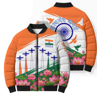 India Flag Bomber Puffer Jacket Jet Flypast Ashoka Chakra Lotus Vibrant Patriotic Tricolor