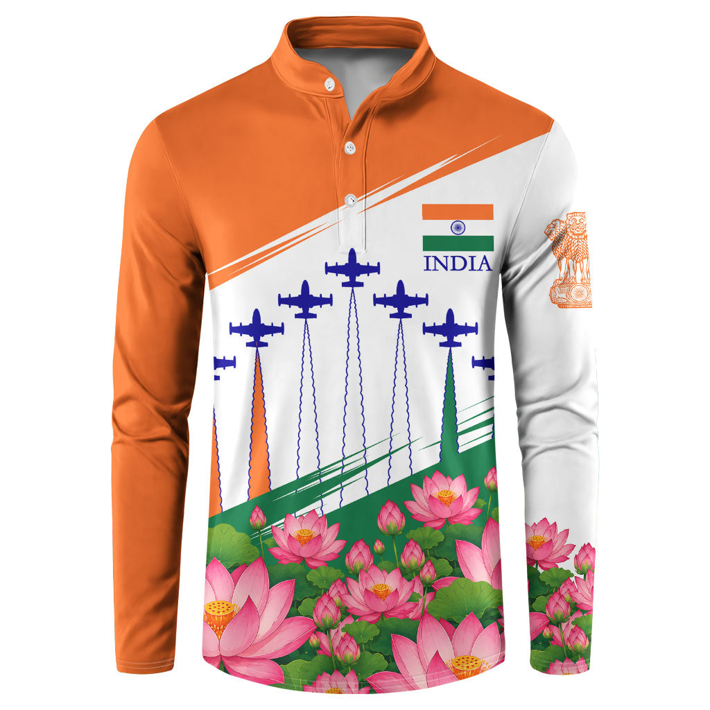 India Flag Button Sweatshirt Jet Flypast Ashoka Chakra Lotus Vibrant Patriotic Tricolor