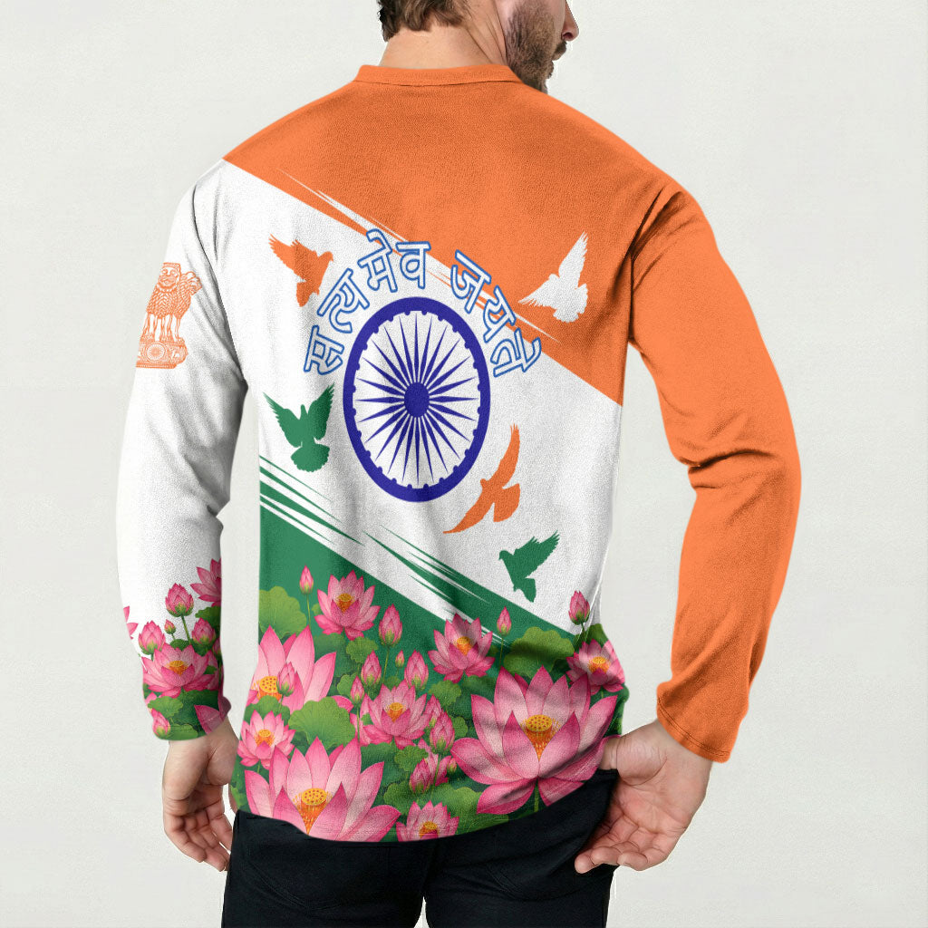 India Flag Button Sweatshirt Jet Flypast Ashoka Chakra Lotus Vibrant Patriotic Tricolor