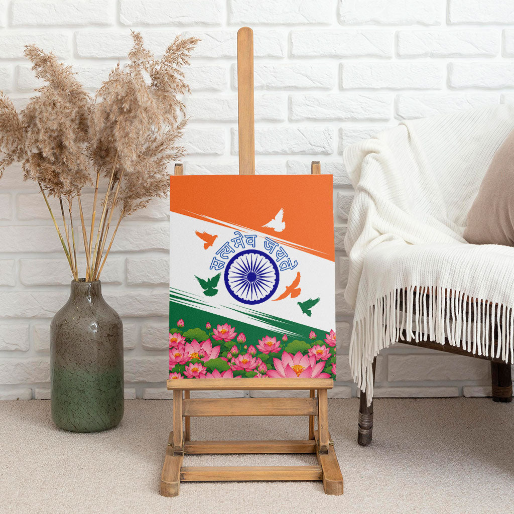 India Flag Canvas Wall Art Jet Flypast Ashoka Chakra Lotus Vibrant Patriotic Tricolor