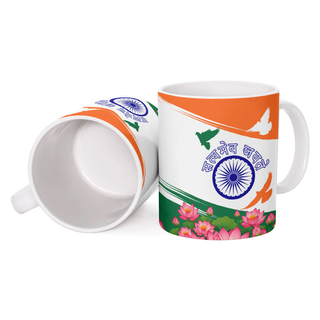India Flag Ceramic Mug Jet Flypast Ashoka Chakra Lotus Vibrant Patriotic Tricolor