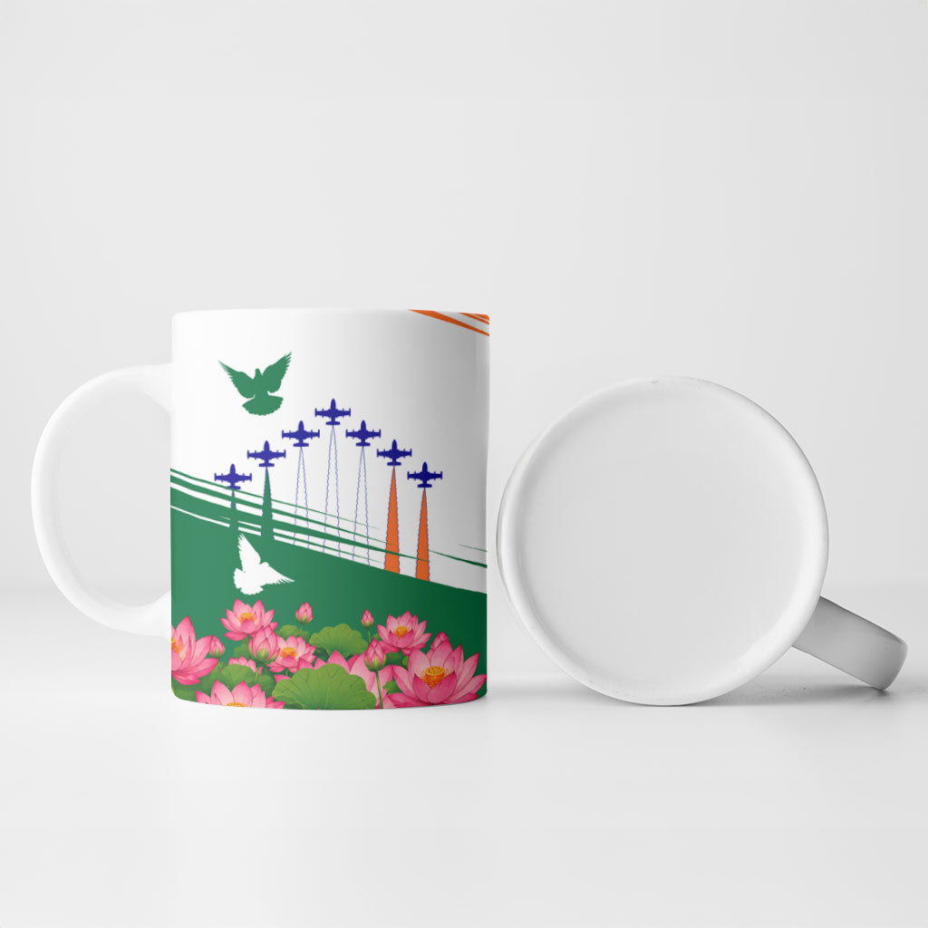 India Flag Ceramic Mug Jet Flypast Ashoka Chakra Lotus Vibrant Patriotic Tricolor