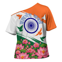 India Flag Cross Shoulder Shirt Jet Flypast Ashoka Chakra Lotus Vibrant Patriotic Tricolor