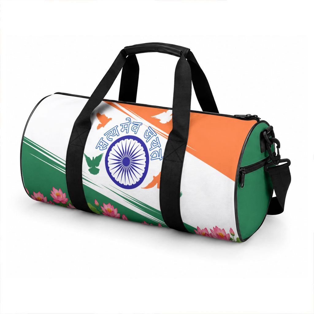 India Flag Duffle Bag Jet Flypast Ashoka Chakra Lotus Vibrant Patriotic Tricolor