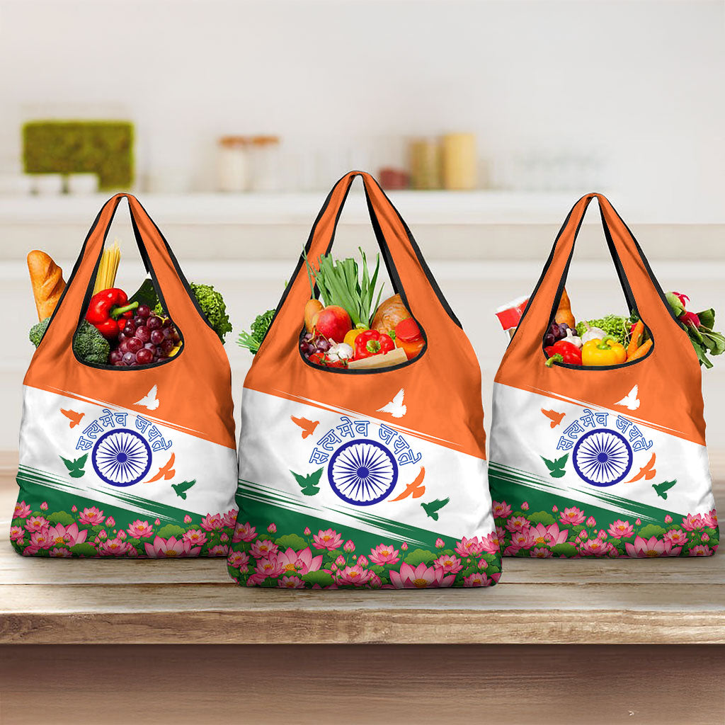 India Flag Grocery Bag Jet Flypast Ashoka Chakra Lotus Vibrant Patriotic Tricolor