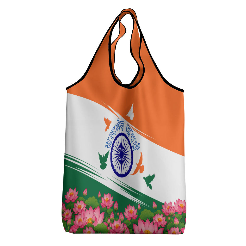 India Flag Grocery Bag Jet Flypast Ashoka Chakra Lotus Vibrant Patriotic Tricolor