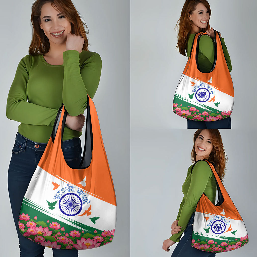 India Flag Grocery Bag Jet Flypast Ashoka Chakra Lotus Vibrant Patriotic Tricolor