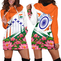 India Flag Hoodie Dress Jet Flypast Ashoka Chakra Lotus Vibrant Patriotic Tricolor