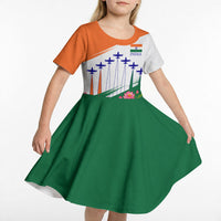 India Flag Kid Short Sleeve Dress Jet Flypast Ashoka Chakra Lotus Vibrant Patriotic Tricolor