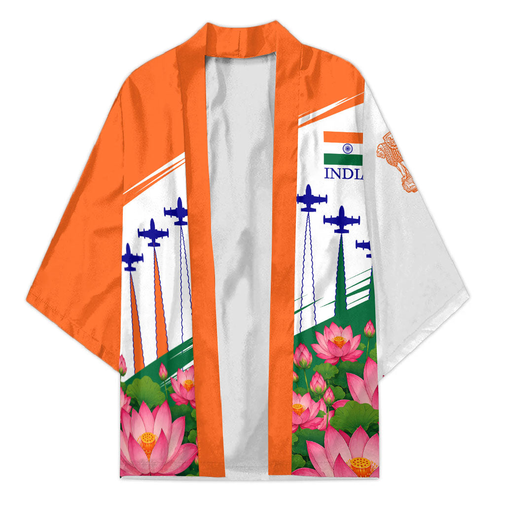 India Flag Kimono Jet Flypast Ashoka Chakra Lotus Vibrant Patriotic Tricolor