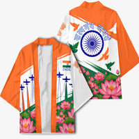 India Flag Kimono Jet Flypast Ashoka Chakra Lotus Vibrant Patriotic Tricolor