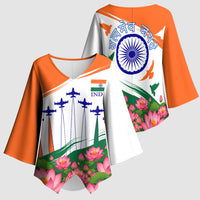 India Flag Kimono Sleeve Blouse Jet Flypast Ashoka Chakra Lotus Vibrant Patriotic Tricolor