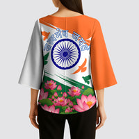 India Flag Kimono Sleeve Blouse Jet Flypast Ashoka Chakra Lotus Vibrant Patriotic Tricolor