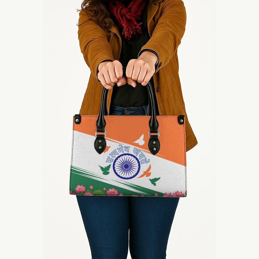 India Flag Leather Bag Jet Flypast Ashoka Chakra Lotus Vibrant Patriotic Tricolor