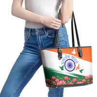 India Flag Leather Tote Bag Jet Flypast Ashoka Chakra Lotus Vibrant Patriotic Tricolor