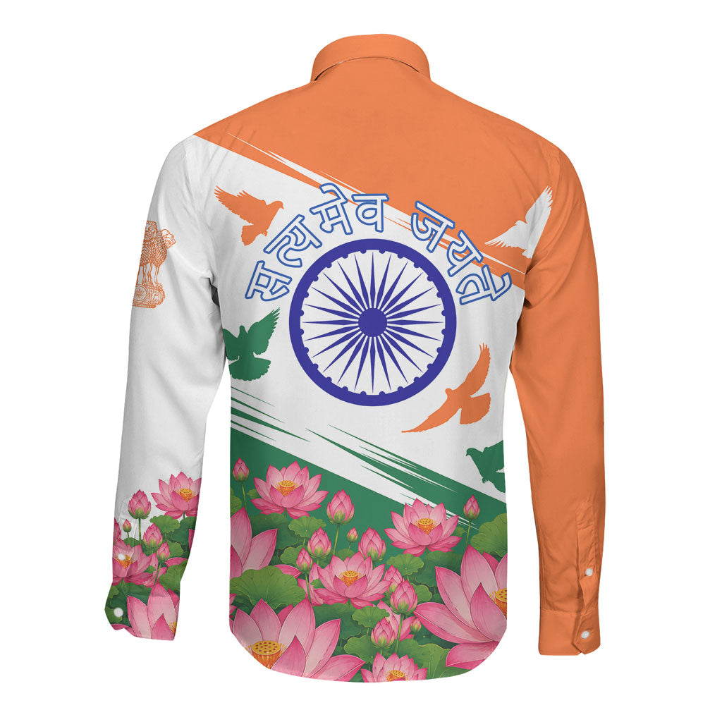 India Flag Long Sleeve Button Shirt Jet Flypast Ashoka Chakra Lotus Vibrant Patriotic Tricolor