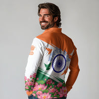 India Flag Long Sleeve Polo Shirt Jet Flypast Ashoka Chakra Lotus Vibrant Patriotic Tricolor