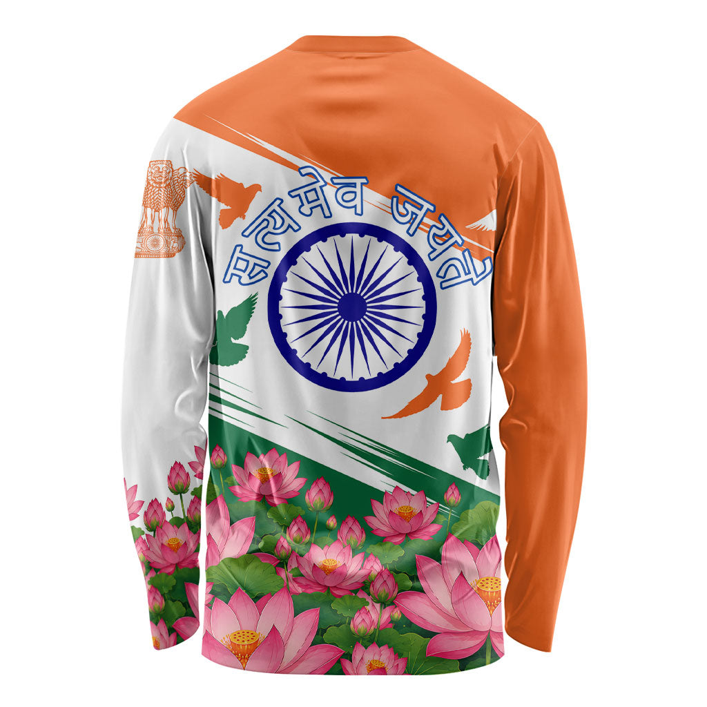 India Flag Long Sleeve Shirt Jet Flypast Ashoka Chakra Lotus Vibrant Patriotic Tricolor
