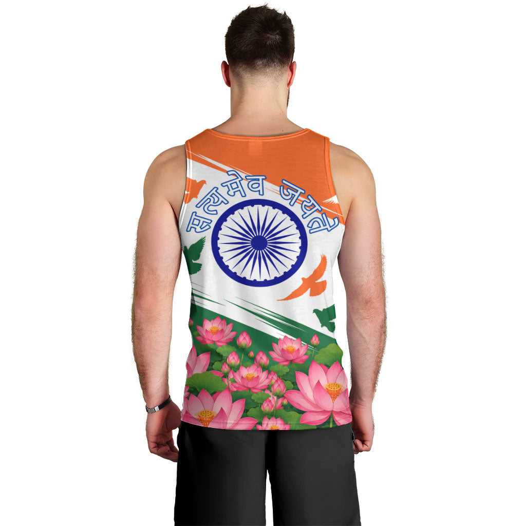 India Flag Men Tank Top Jet Flypast Ashoka Chakra Lotus Vibrant Patriotic Tricolor