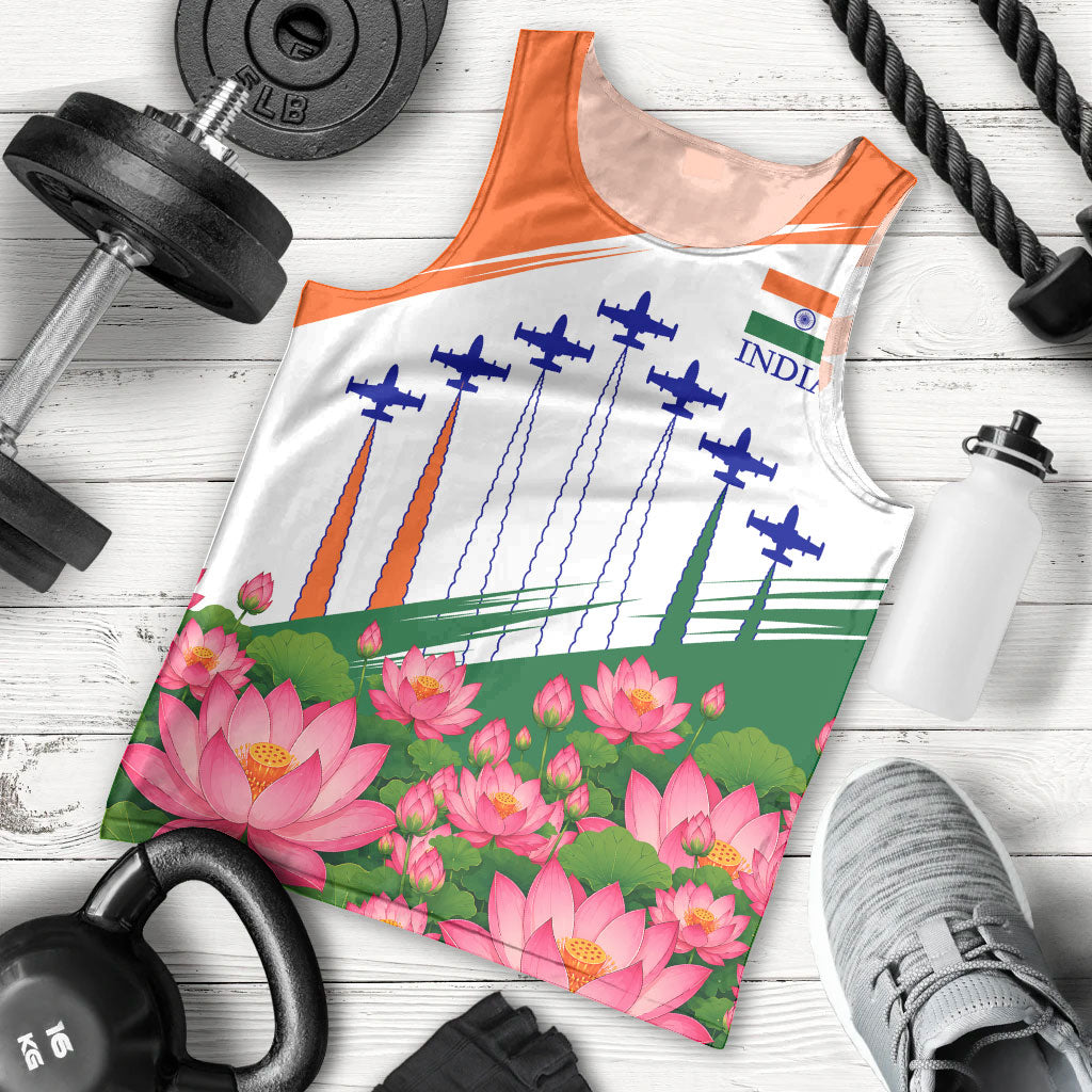 India Flag Men Tank Top Jet Flypast Ashoka Chakra Lotus Vibrant Patriotic Tricolor