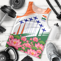 India Flag Men Tank Top Jet Flypast Ashoka Chakra Lotus Vibrant Patriotic Tricolor