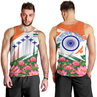 India Flag Men Tank Top Jet Flypast Ashoka Chakra Lotus Vibrant Patriotic Tricolor