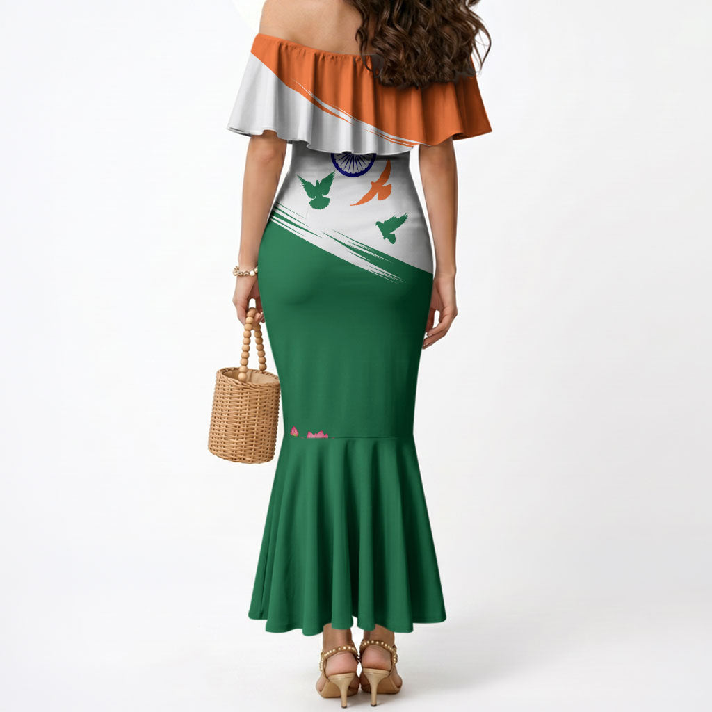 India Flag Mermaid Dress Jet Flypast Ashoka Chakra Lotus Vibrant Patriotic Tricolor
