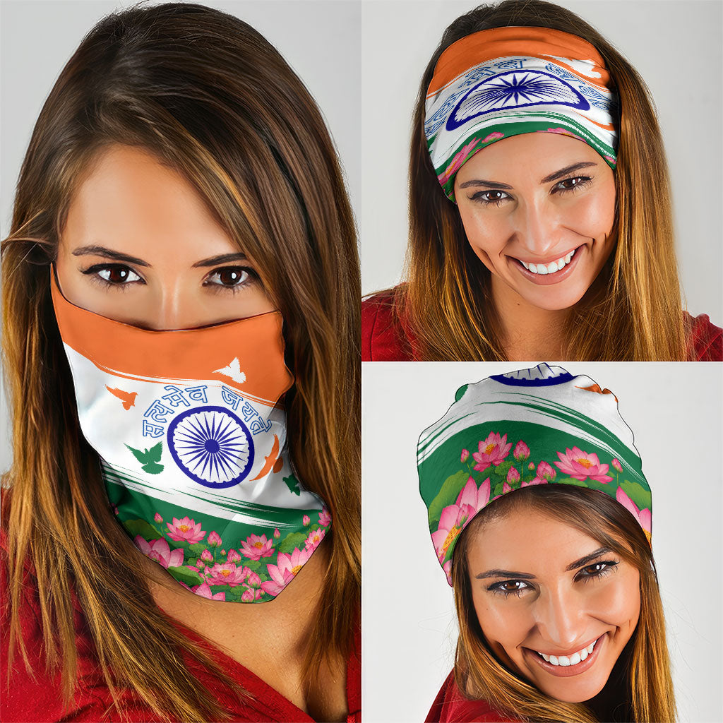 India Flag Neck Gaiter Jet Flypast Ashoka Chakra Lotus Vibrant Patriotic Tricolor