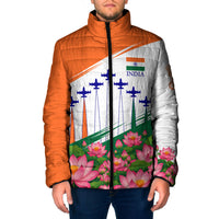 India Flag Padded Jacket Jet Flypast Ashoka Chakra Lotus Vibrant Patriotic Tricolor