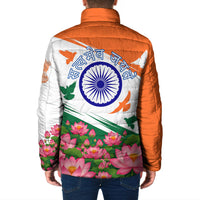 India Flag Padded Jacket Jet Flypast Ashoka Chakra Lotus Vibrant Patriotic Tricolor