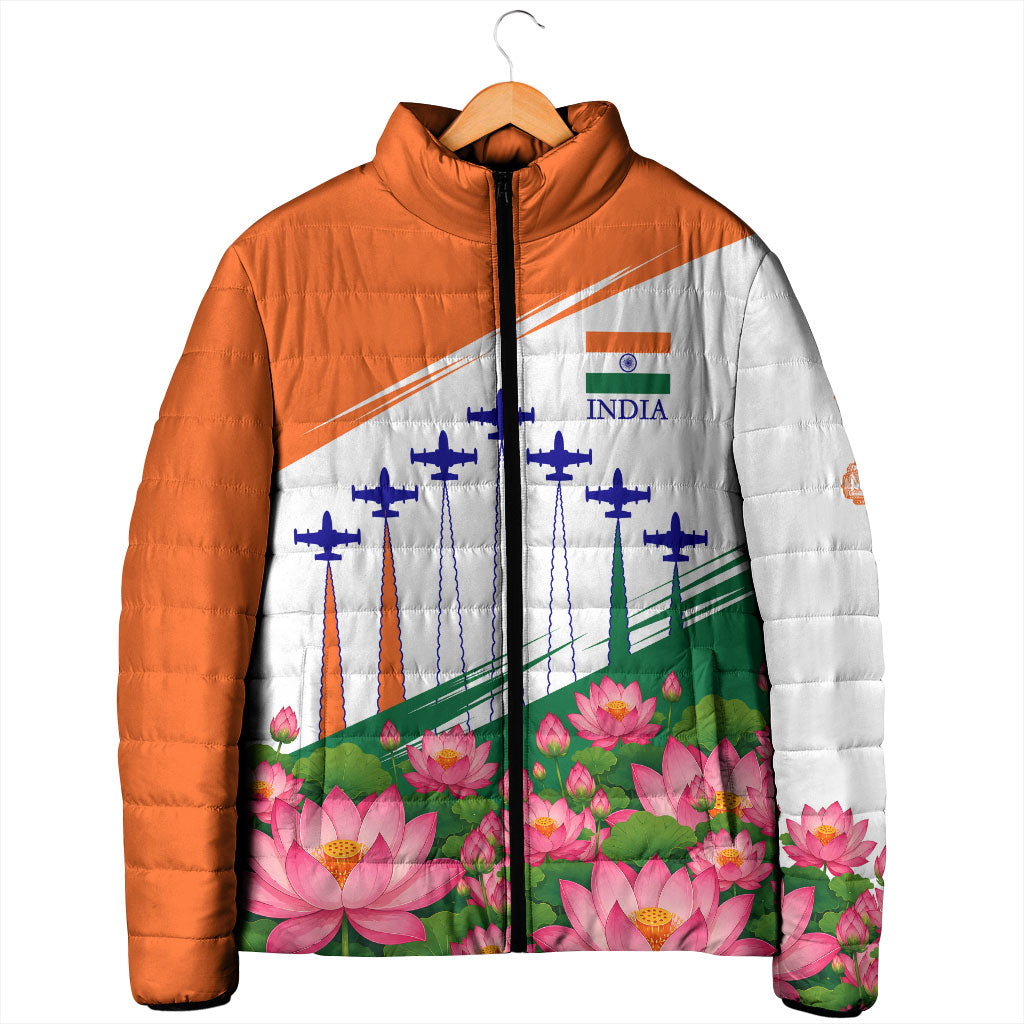 India Flag Padded Jacket Jet Flypast Ashoka Chakra Lotus Vibrant Patriotic Tricolor