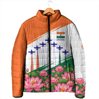 India Flag Padded Jacket Jet Flypast Ashoka Chakra Lotus Vibrant Patriotic Tricolor