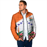 India Flag Padded Jacket Jet Flypast Ashoka Chakra Lotus Vibrant Patriotic Tricolor
