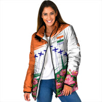 India Flag Padded Jacket Jet Flypast Ashoka Chakra Lotus Vibrant Patriotic Tricolor
