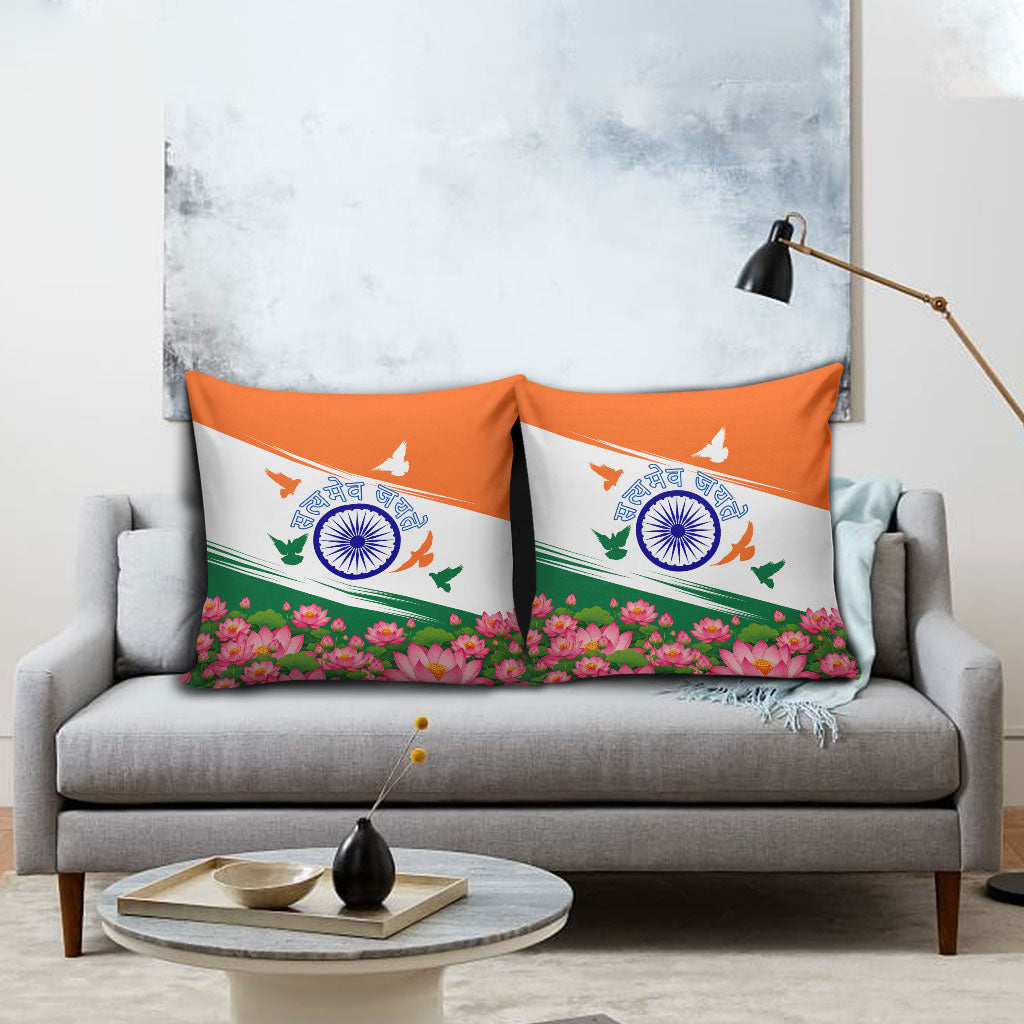 India Flag Pillow Cover Jet Flypast Ashoka Chakra Lotus Vibrant Patriotic Tricolor