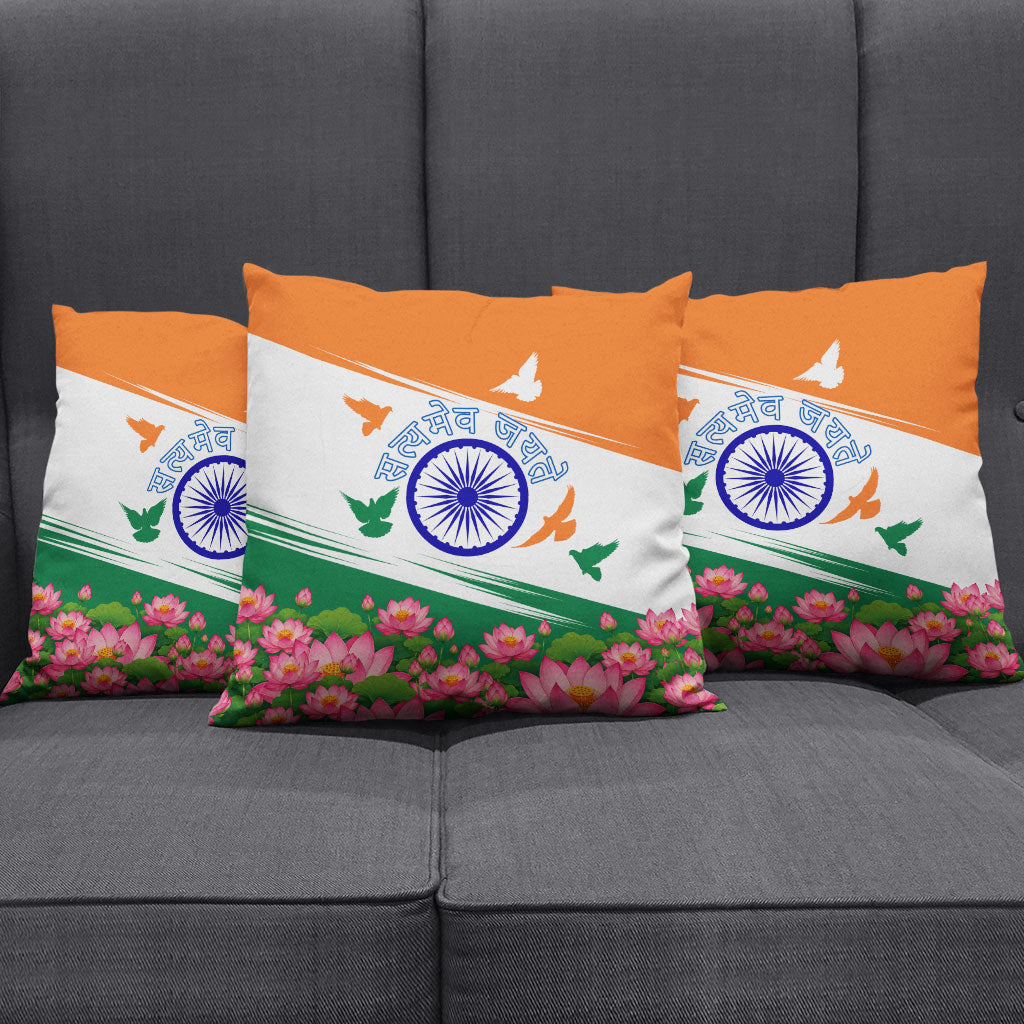 India Flag Pillow Cover Jet Flypast Ashoka Chakra Lotus Vibrant Patriotic Tricolor