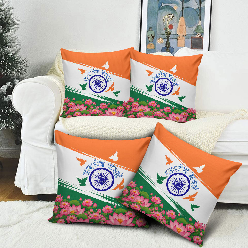 India Flag Pillow Cover Jet Flypast Ashoka Chakra Lotus Vibrant Patriotic Tricolor
