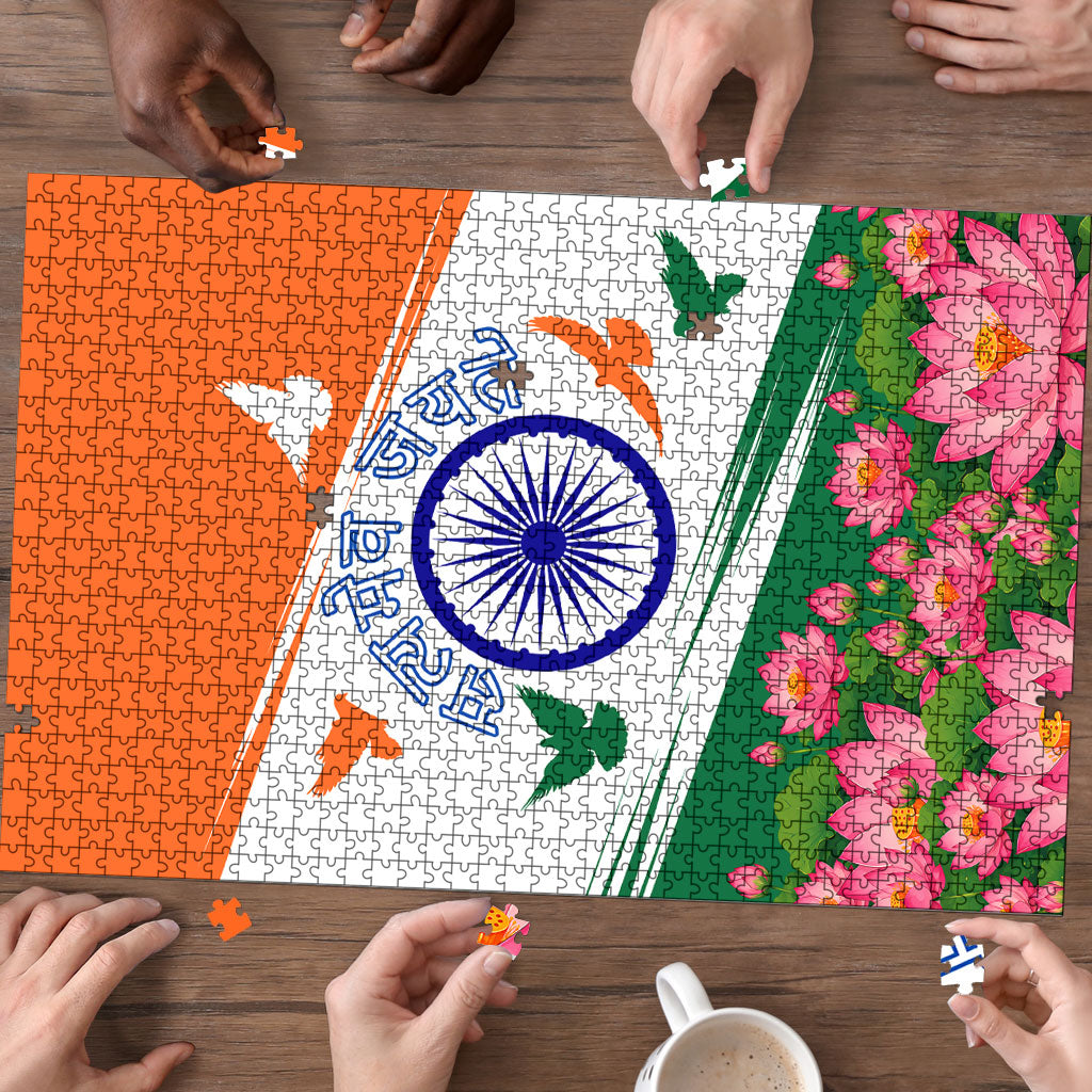 India Flag Puzzle Jet Flypast Ashoka Chakra Lotus Vibrant Patriotic Tricolor
