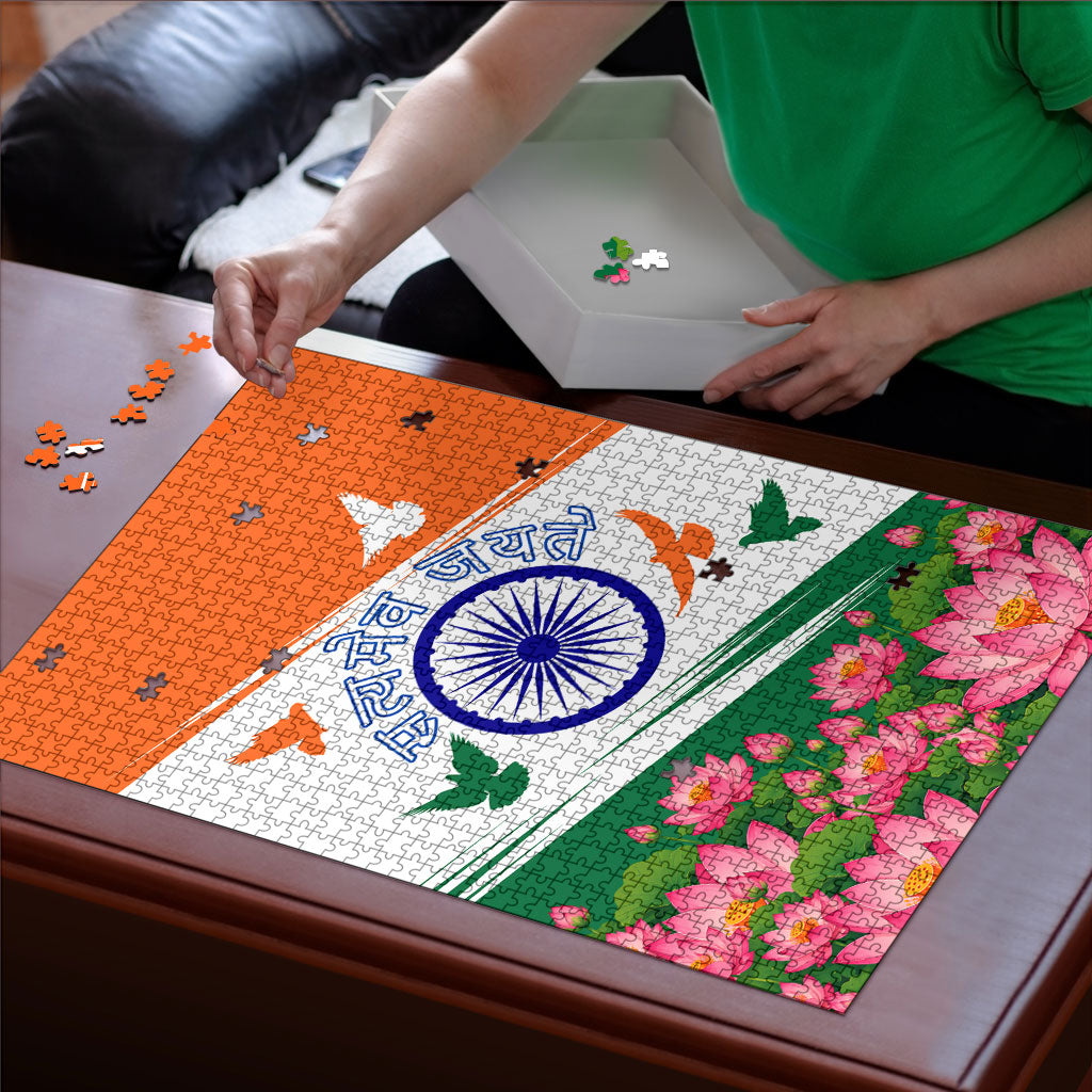 India Flag Puzzle Jet Flypast Ashoka Chakra Lotus Vibrant Patriotic Tricolor
