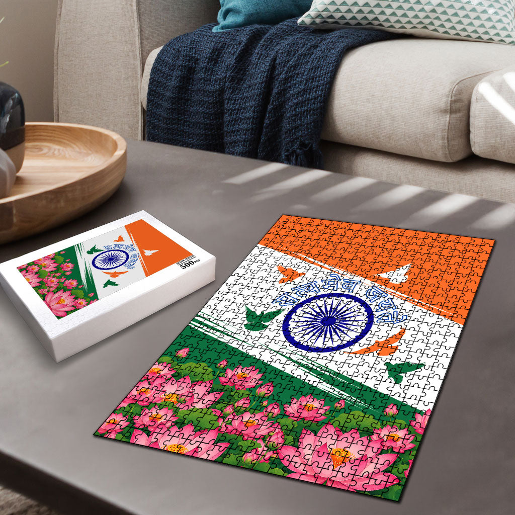 India Flag Puzzle Jet Flypast Ashoka Chakra Lotus Vibrant Patriotic Tricolor