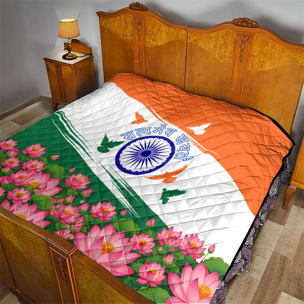 India Flag Quilt Jet Flypast Ashoka Chakra Lotus Vibrant Patriotic Tricolor