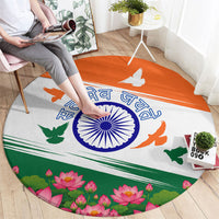 India Flag Round Carpet Jet Flypast Ashoka Chakra Lotus Vibrant Patriotic Tricolor